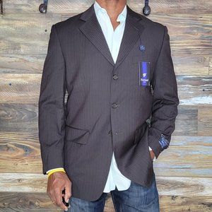NWT Ferrecci Uomo Brown Striped Double Vented Blazer Sport Jacket Size 38R $299